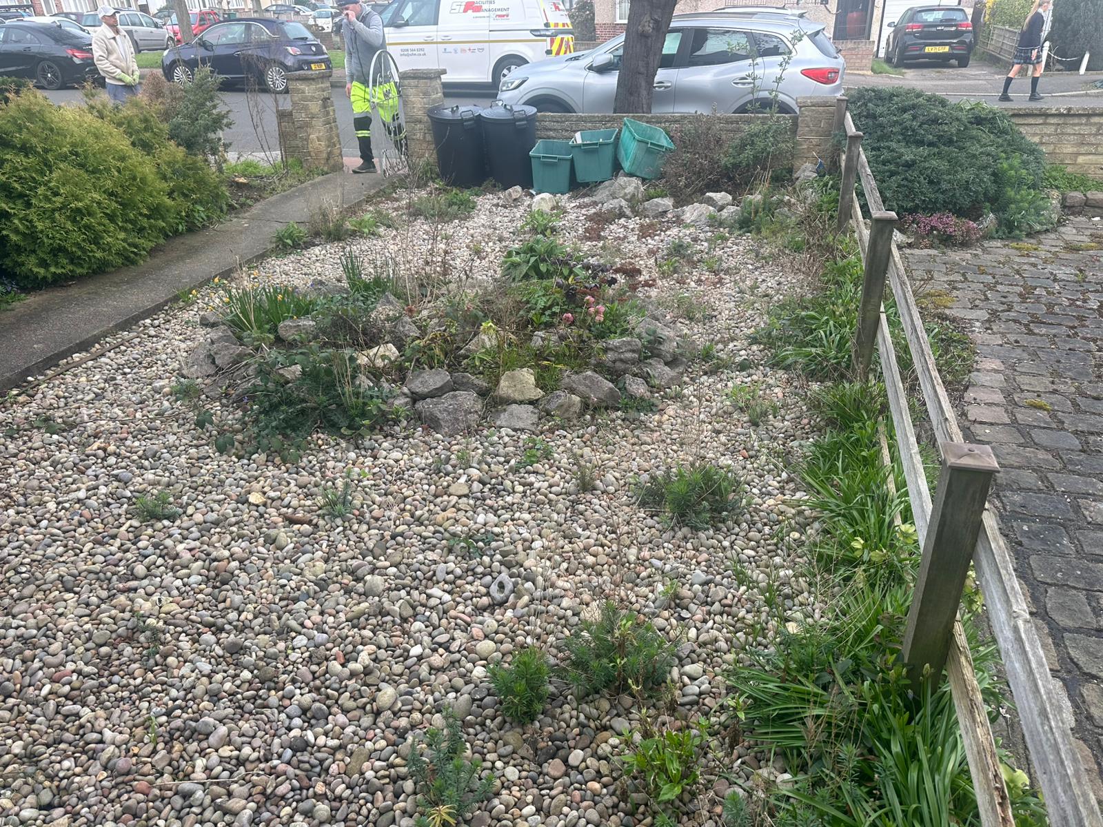 Before image showing garden prior to paving works
